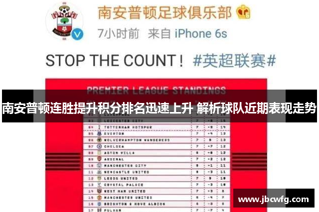 南安普顿连胜提升积分排名迅速上升 解析球队近期表现走势